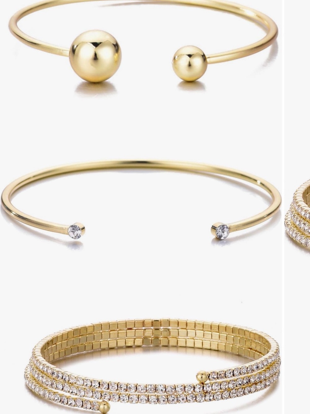 Gold Open Cuff Bracelet Set with Crystal Accents